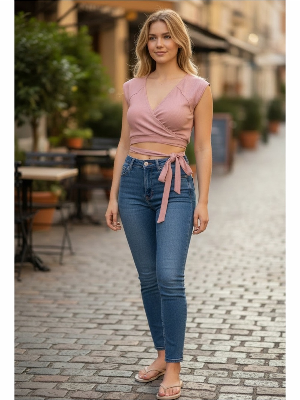 FREE PEOPLE NWT Cap Sleeve Ribbed Wrap Crop Top *Apricot S